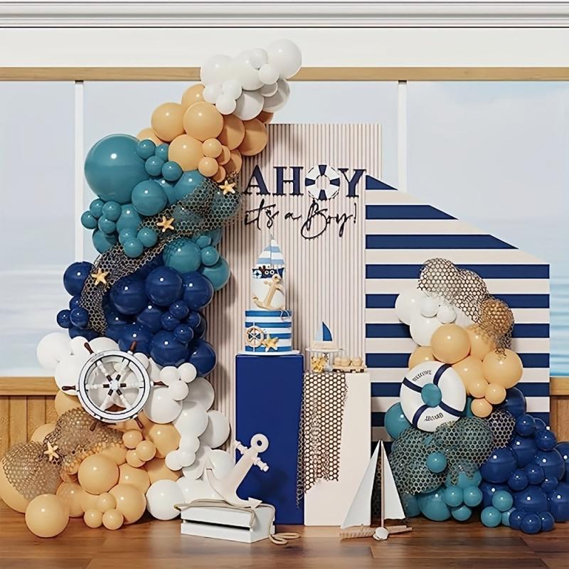 137pcs Navy Grey Balloon Arch Garland Set Nautical Party Decoration