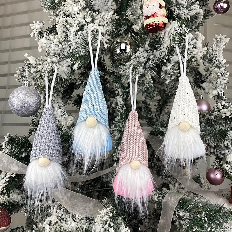 4pcs Christmas Decor Pendant Set Gnome Bell Pattern Non-woven Ornament