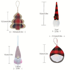 4pcs Christmas Decor Pendant Set Gnome Bell Pattern Non-woven Ornament