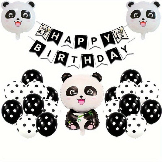 Panda Party Decoration Set: Flags, Balloons, Round Balls, Ribbon - 70pcs