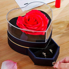 Simulated Rose Jewelry Box Earrings Ring Necklace