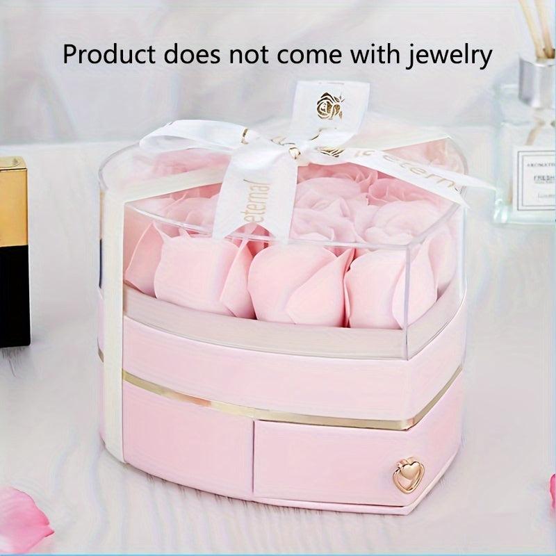 Simulated Rose Jewelry Box Earrings Ring Necklace