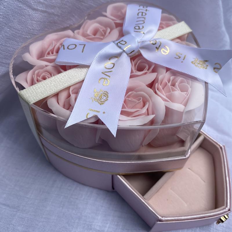 Simulated Rose Jewelry Box Earrings Ring Necklace