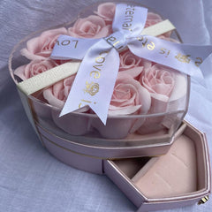 Simulated Rose Jewelry Box Earrings Ring Necklace