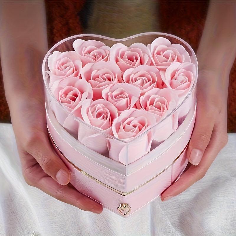 Simulated Rose Jewelry Box Earrings Ring Necklace