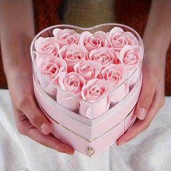 Simulated Rose Jewelry Box Earrings Ring Necklace
