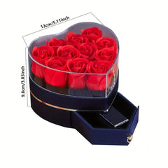 Simulated Rose Jewelry Box Earrings Ring Necklace