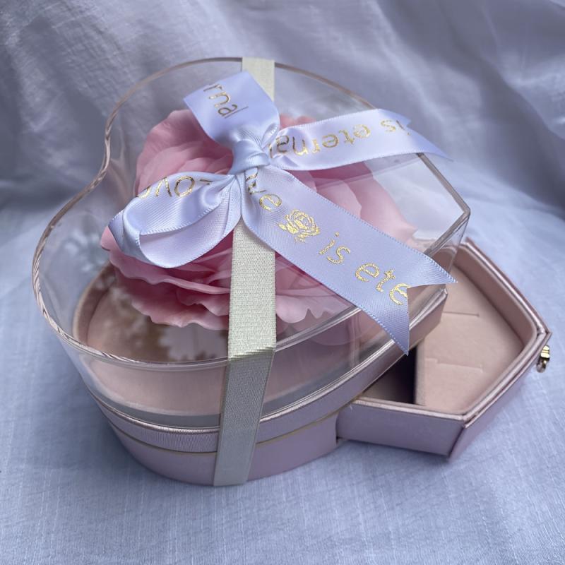Simulated Rose Jewelry Box Earrings Ring Necklace