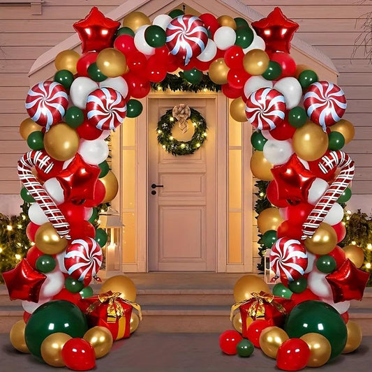 179pcs Christmas Balloon Wreath Arch Kit Green Red Candy Decorations