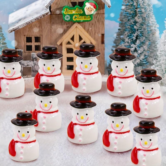 10pcs Resin Snowman Figurines for Christmas Decorations
