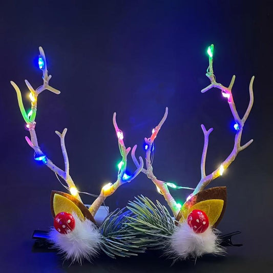 Christmas Lanterns Deer Antlers Hair Clips Flash Headgear