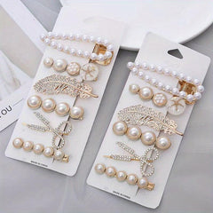 6pcs Retro Teddy Bear Flower Hair Clip Feather Scissors Faux Pearl Side Clip