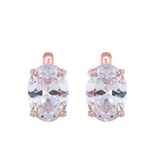 Rose Oval Zircon Earrings Classic Jewelry Gift