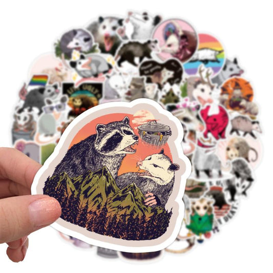 50pcs Opossum Sticker Waterproof Travel Case Water Bottles Laptop