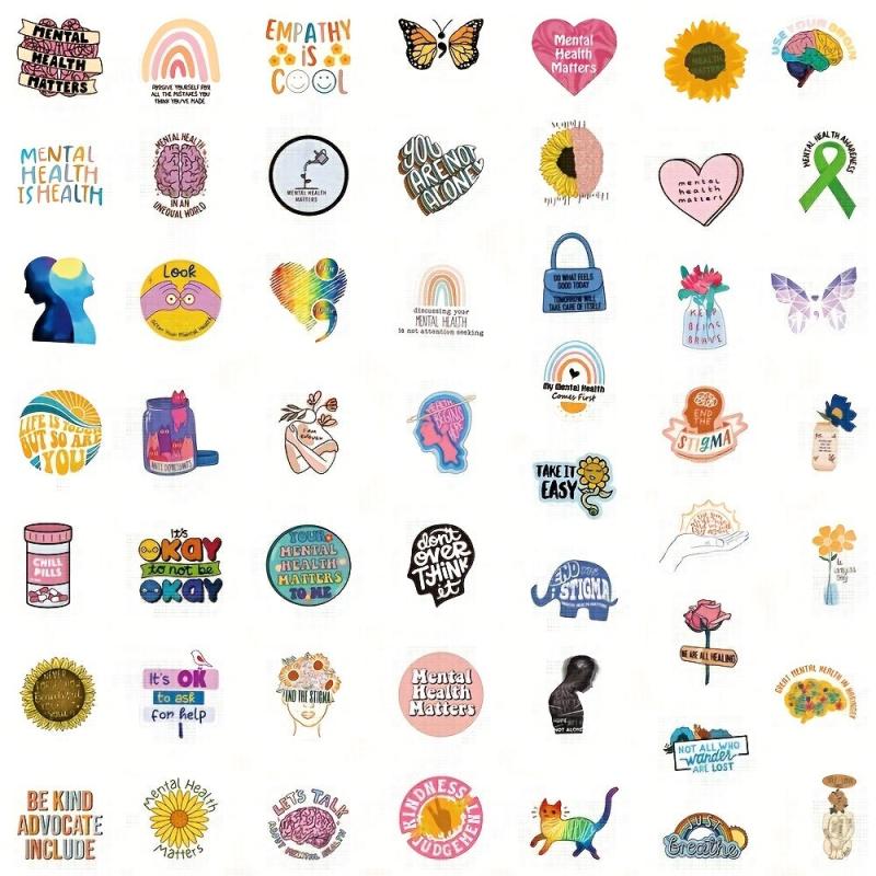 50Pcs Mental Health Motivation Stickers, Waterproof Decorative DIY Stickers