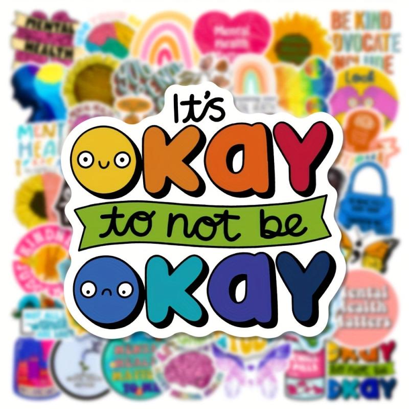50Pcs Mental Health Motivation Stickers, Waterproof Decorative DIY Stickers