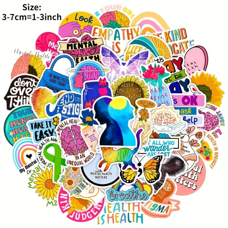 50Pcs Mental Health Motivation Stickers, Waterproof Decorative DIY Stickers