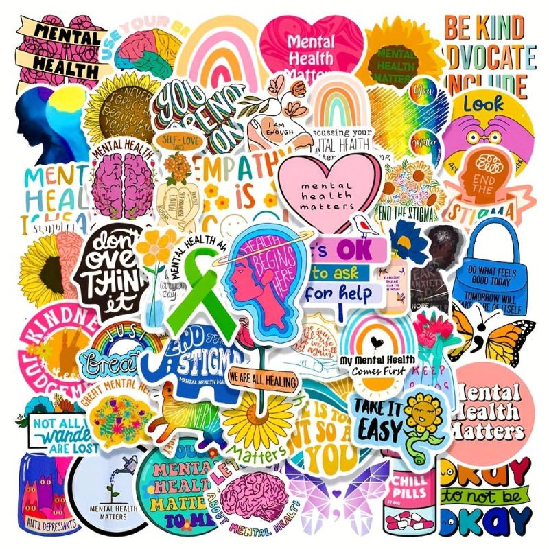 50Pcs Mental Health Motivation Stickers, Waterproof Decorative DIY Stickers