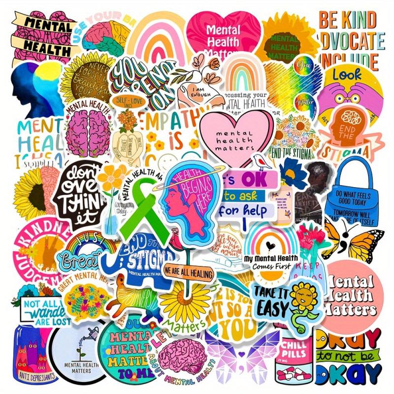 50Pcs Mental Health Motivation Stickers, Waterproof Decorative DIY Stickers