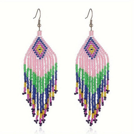 Colorful Rice Beads Earrings Ethnic Style Jewelry Bohemian Tassel Earrings