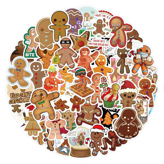 60pcs Gingerbread Man Stickers Waterproof Vinyl Stickers