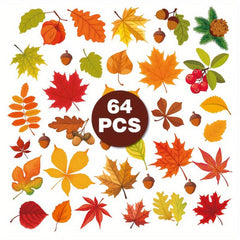 64pcs 6 Sheets Fall Window Stickers Leaf Thanksgiving Glass Stickers