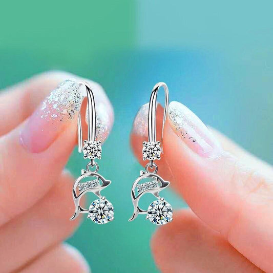Pink Dolphin Zircon Drop Earrings Ear Jewelry