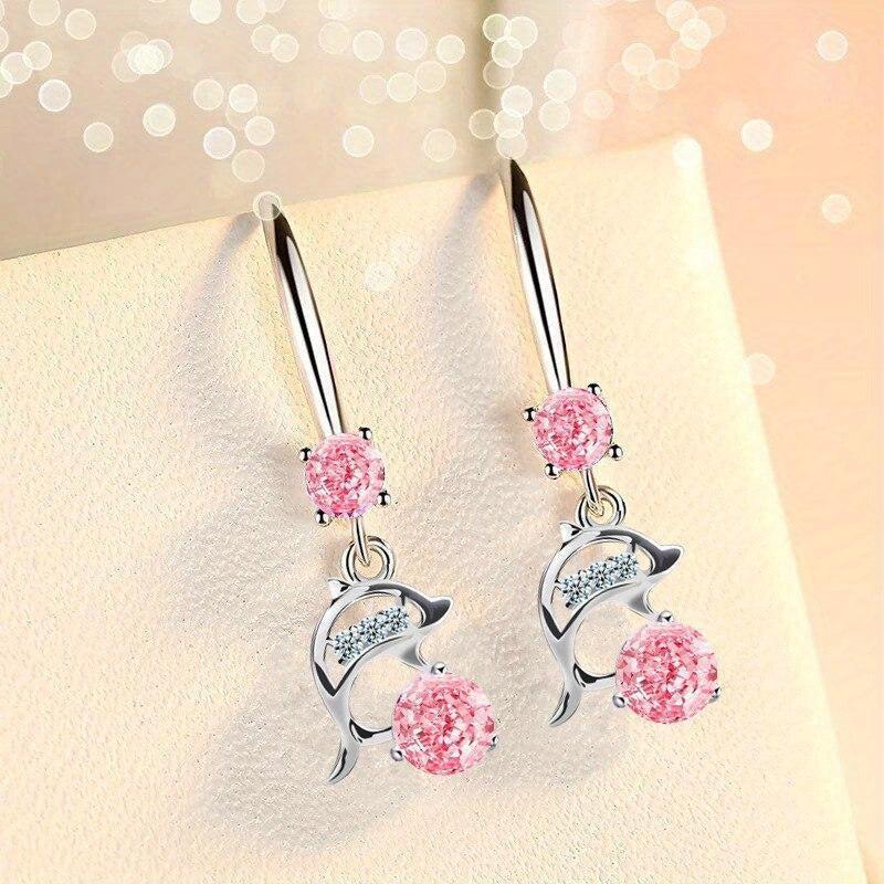 Pink Dolphin Zircon Drop Earrings Ear Jewelry