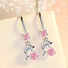 Pink Dolphin Zircon Drop Earrings Ear Jewelry