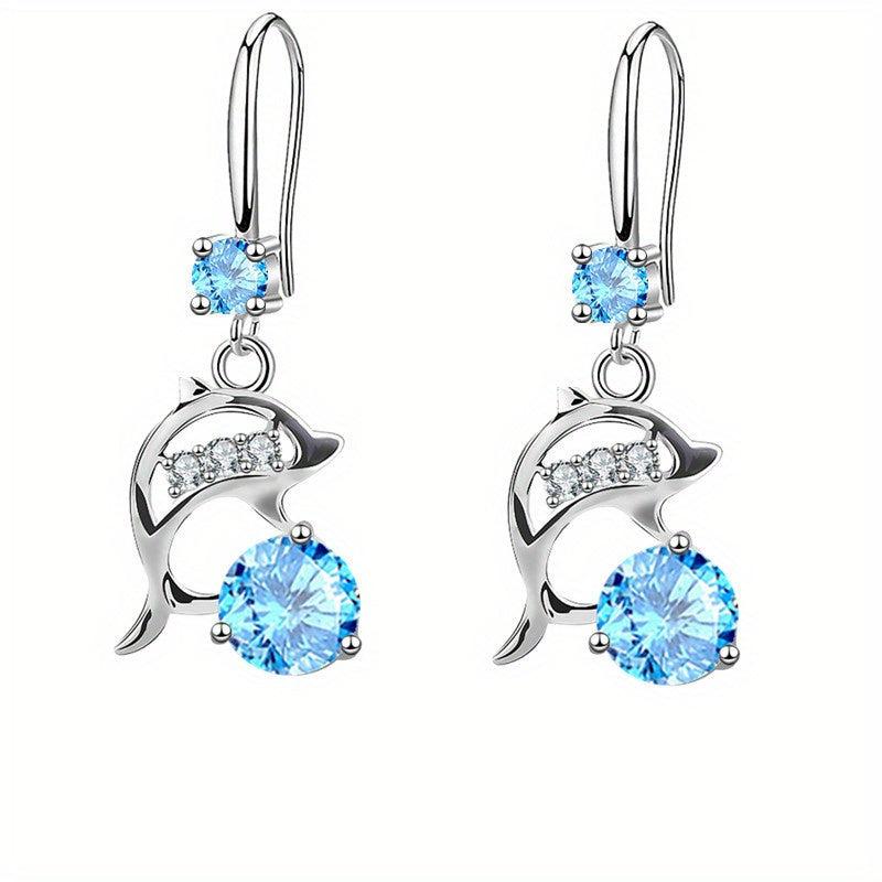 Pink Dolphin Zircon Drop Earrings Ear Jewelry