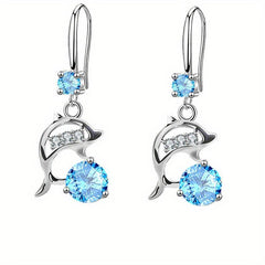 Pink Dolphin Zircon Drop Earrings Ear Jewelry