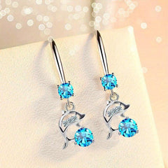Pink Dolphin Zircon Drop Earrings Ear Jewelry