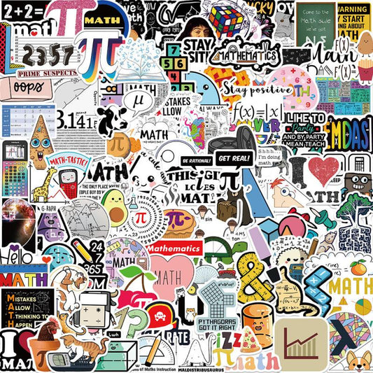 100pcs Funny Math Stickers Students Math Related Vinyl Waterproof Stickers