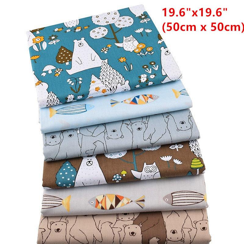 Cotton Cartoon Print Fabric Hand Patchwork 6 Pieces Twill Fabric