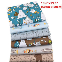 Cotton Cartoon Print Fabric Hand Patchwork 6 Pieces Twill Fabric