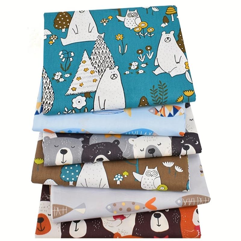Cotton Cartoon Print Fabric Hand Patchwork 6 Pieces Twill Fabric