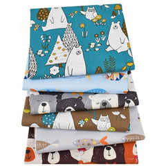 Cotton Cartoon Print Fabric Hand Patchwork 6 Pieces Twill Fabric