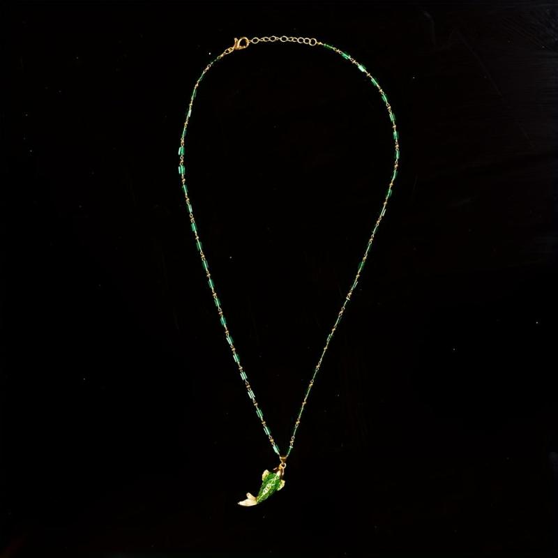 Handcrafted Emerald Green Koi Fish Pendant Necklace