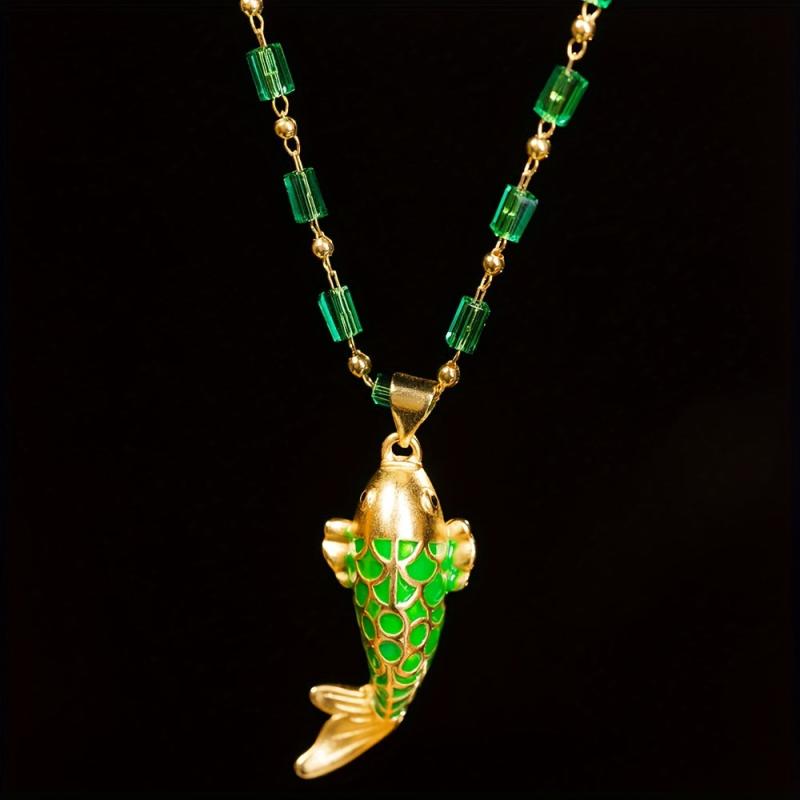 Handcrafted Emerald Green Koi Fish Pendant Necklace