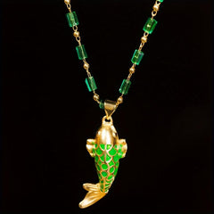 Handcrafted Emerald Green Koi Fish Pendant Necklace