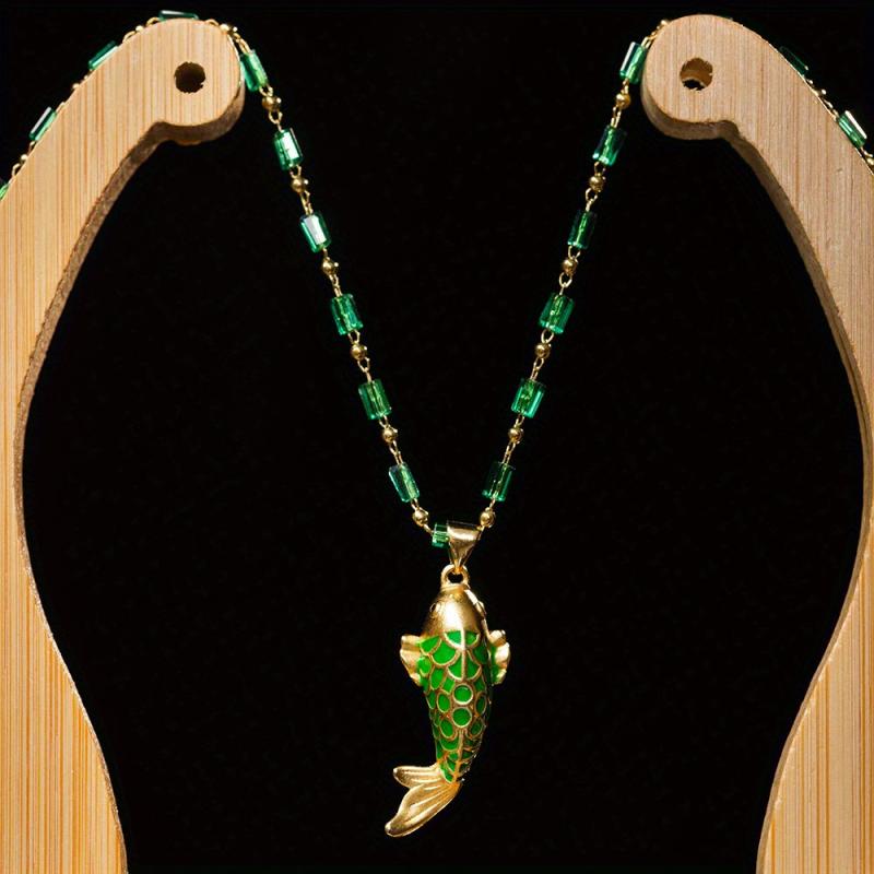 Handcrafted Emerald Green Koi Fish Pendant Necklace