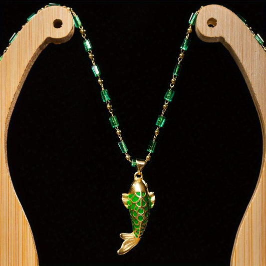 Handcrafted Emerald Green Koi Fish Pendant Necklace