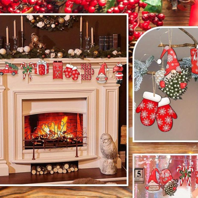 36pcs Red Christmas Wooden Decorations Tree Hanging Home Decor