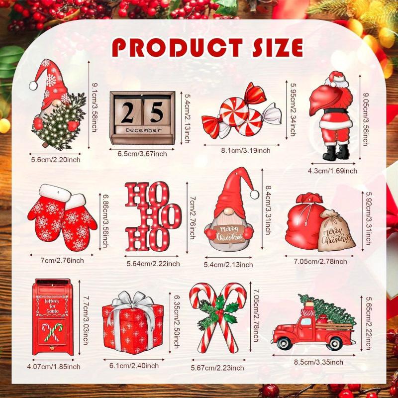 36pcs Red Christmas Wooden Decorations Tree Hanging Home Decor