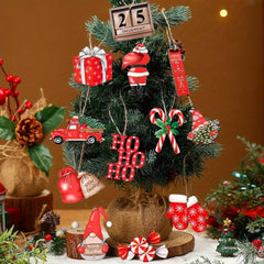 36pcs Red Christmas Wooden Decorations Tree Hanging Home Decor