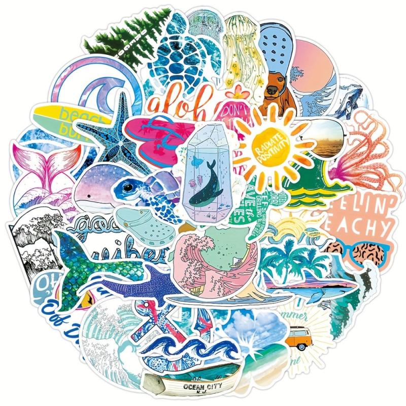 50pcs Sand Camping Stickers Pack Waterproof Travel Wildlife Stickers