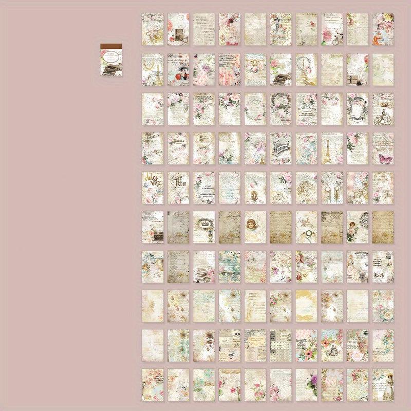 100PCS Vintage Floral Scrapbooking Paper DIY Collage Projects