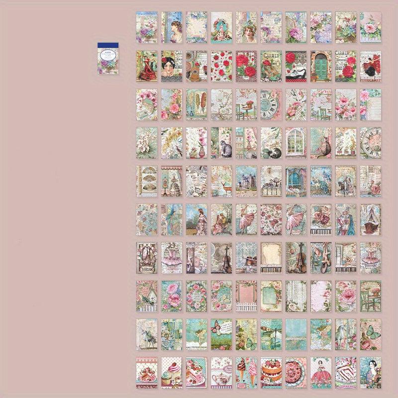 100PCS Vintage Floral Scrapbooking Paper DIY Collage Projects