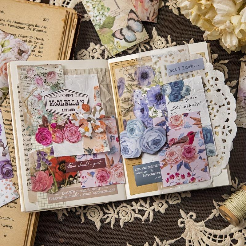 100PCS Vintage Floral Scrapbooking Paper DIY Collage Projects