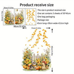 Golden Leaf Sunflower Cat Glass Sticker Double Sided Wall Decal